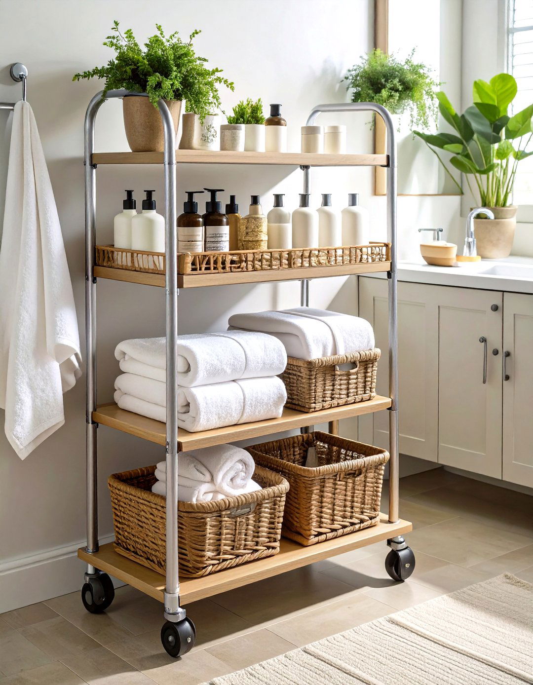 Dorm Bathroom Rolling Storage Cart Solution - 20 Dorm Bathroom Ideas