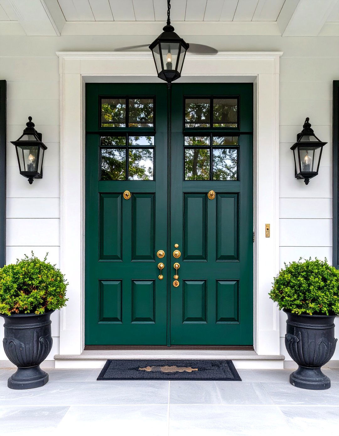 Double Dark Green Doors for Grand Entry - 20 Dark Green Front Door Ideas