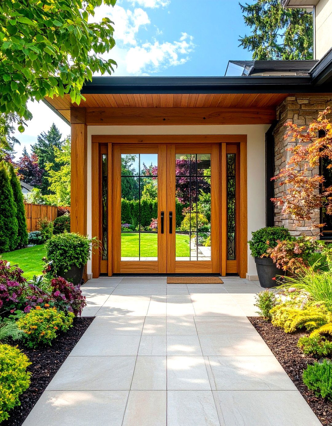 Double French Glass Front Doors Open Interiors to the Garden - 20 Glass Front Doors Ideas