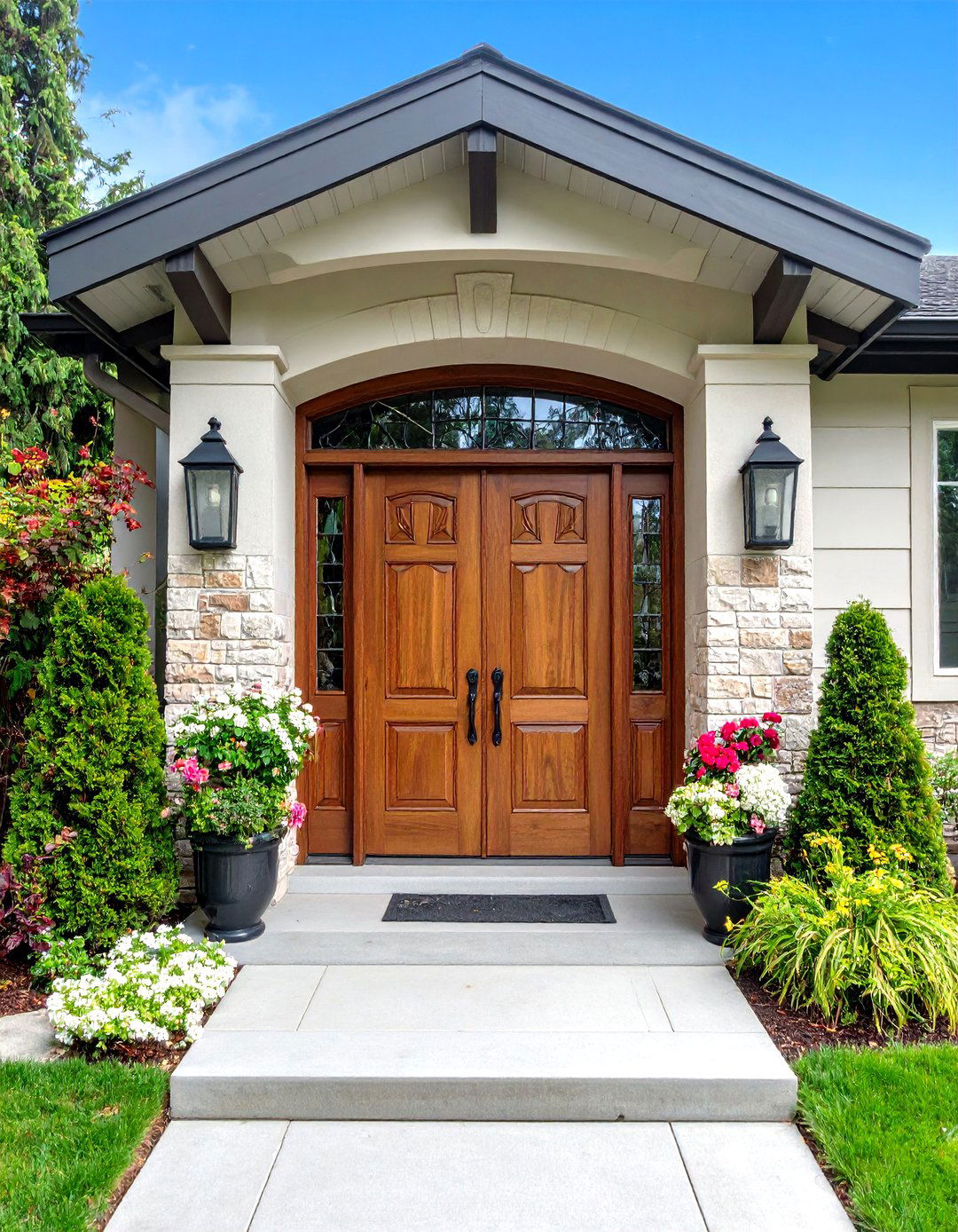 Double Front Door with Transom Crown - 20 Double Front Door Ideas