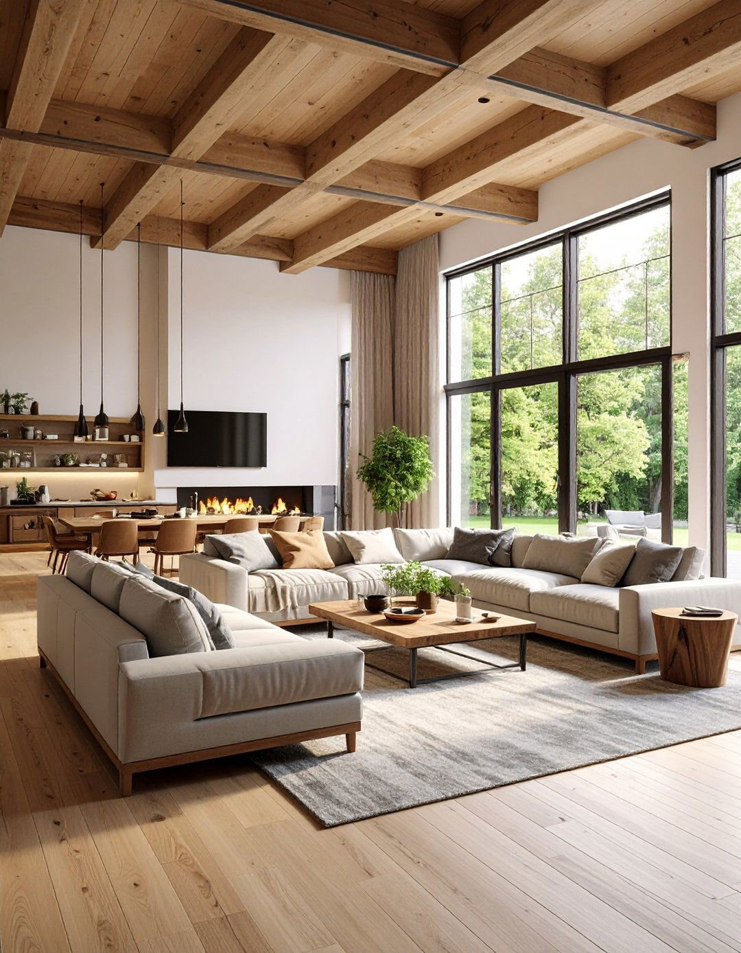 Double Height Exposed Beam Living Room - 20 Exposed Beam Living Room Ideas