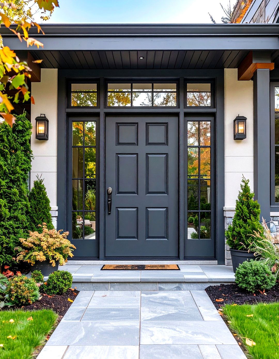 Double Leaf Glass Dress Up - 20 Dark Gray Front Door Ideas