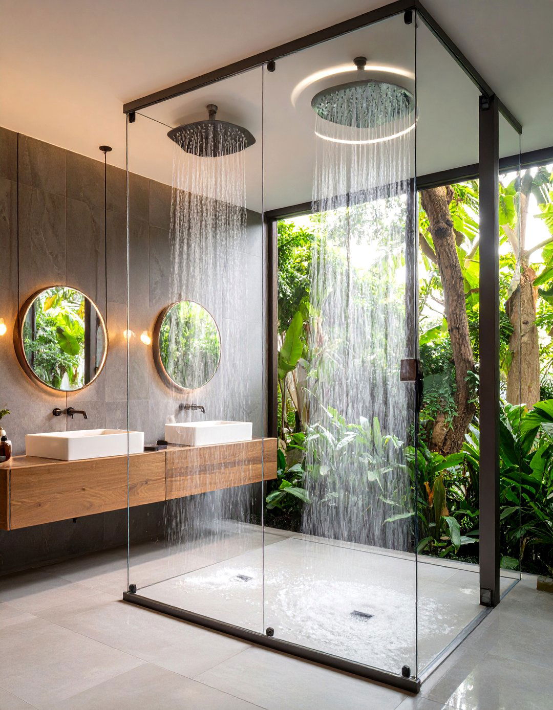 Double Shower with Ceiling Rain Panels - 20 Double Shower Ideas