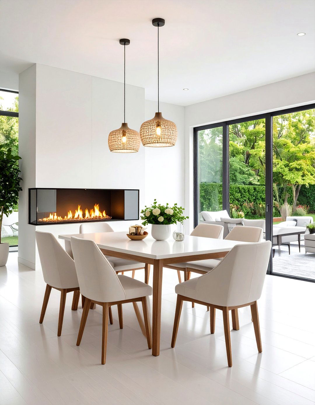 Double Sided Dining Room Fireplace Divides and Connects - 20 Dining Room With Fireplace Ideas