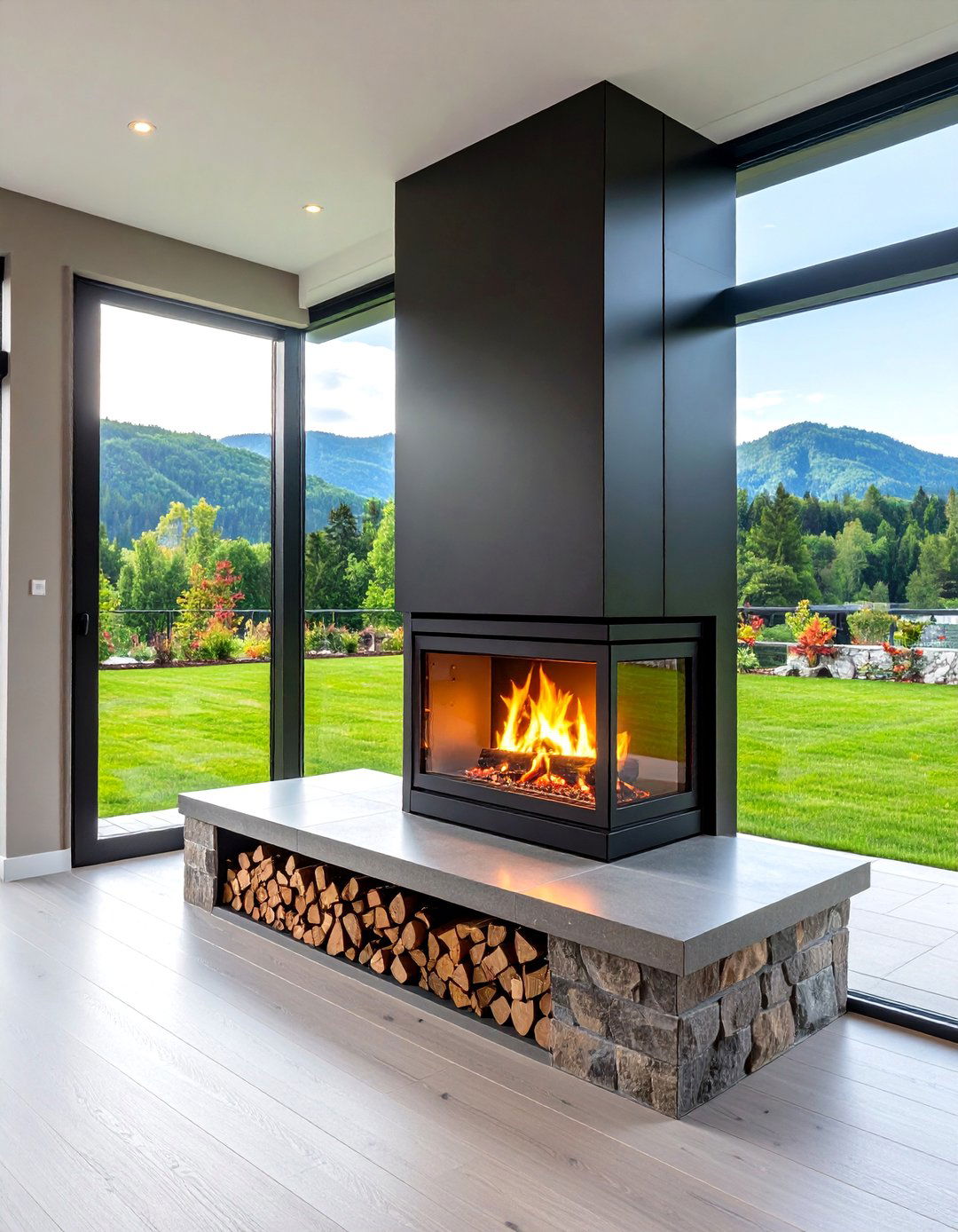 Double Sided Fireplace for Shared Spaces - 20 Fireplace Ideas