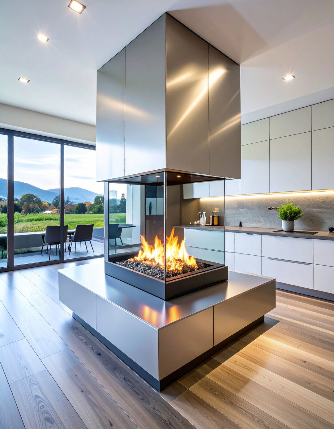 Double Sided Kitchen Fireplace Design - 20 Kitchens With Fireplaces