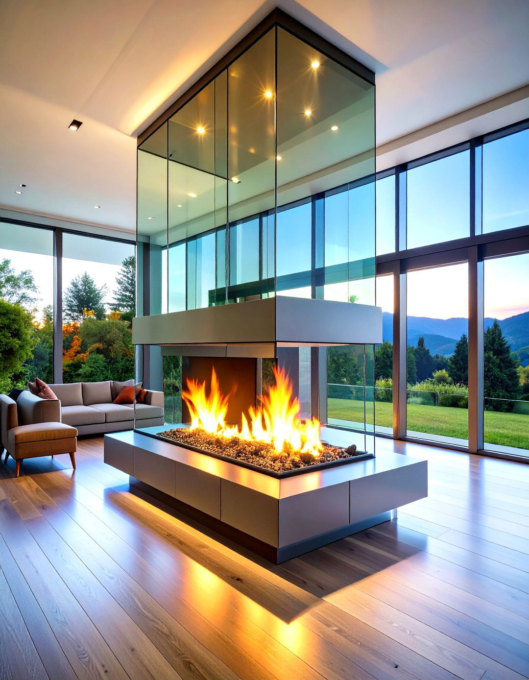 Double Sided Linear Fireplace Room Divider - 20 linear fireplace ideas