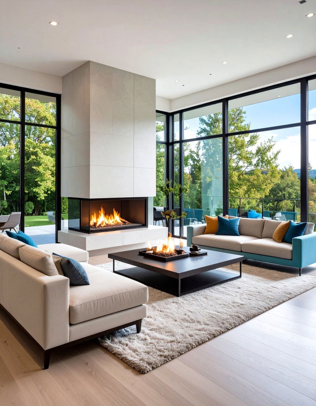 Double Sided Modern Fireplace for Open Floor Plans - 20 Modern Fireplace Ideas