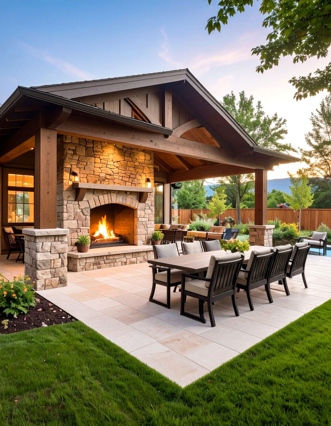 Double Sided Pavilion Fireplace for Open Spaces - 20 Backyard Pavilion With Fireplace