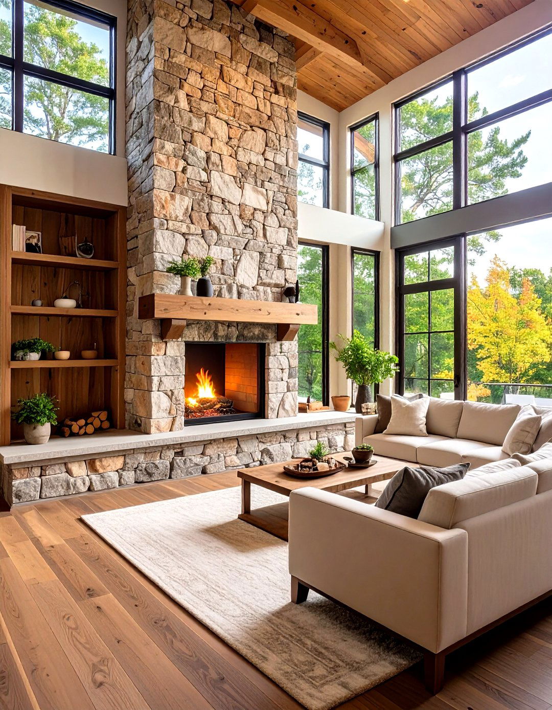 Double Sided Rustic Fireplace with See Through Design - 20 Rustic Fireplaces