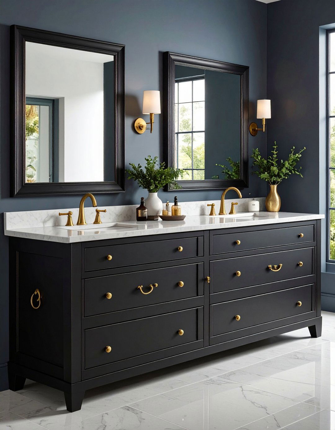 Double Sink Black Vanity for a Busy Primary Suite - 20 Black Vanity Bathroom Ideas