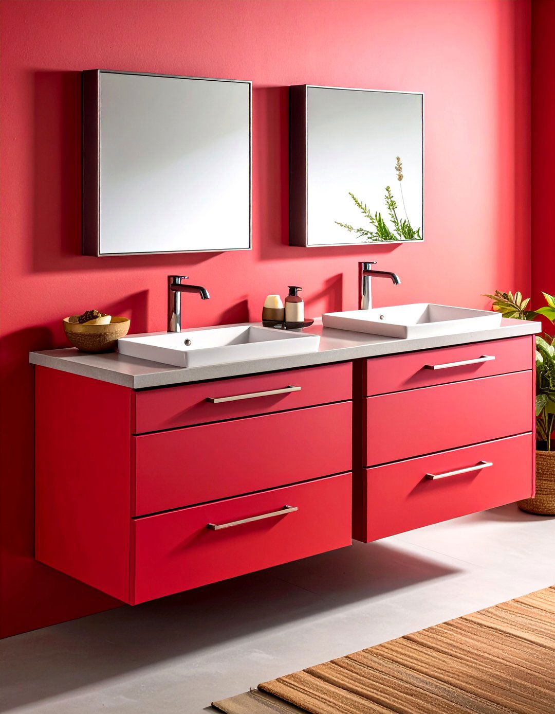 Double Sink Floating Vanity Streamlines Busy Mornings - 20 Floating Vanity Bathroom Ideas