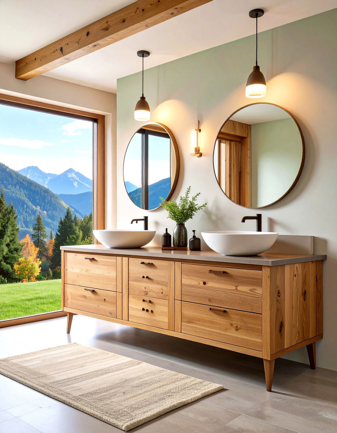 Double Sink Log Cabin Bathroom Vanity - 20 Log Cabin Bathroom Ideas