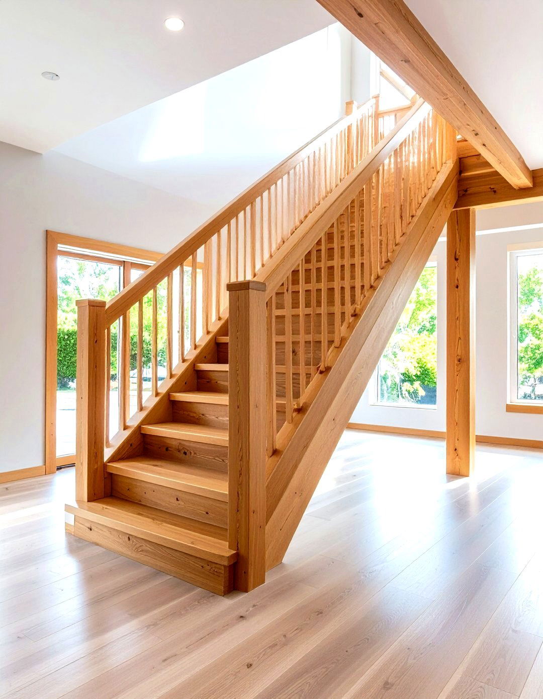 Double Stringer Wooden Staircase with Central Support - 20 Wooden Staircase Ideas