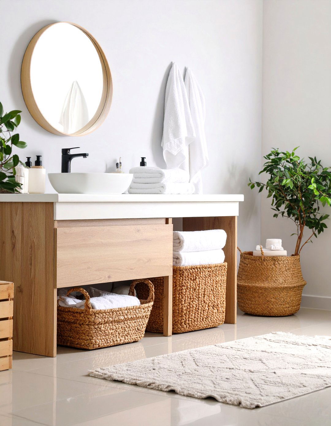 Double Vanity with Built In Laundry Hamper - 20 Double Vanity Bathroom Ideas