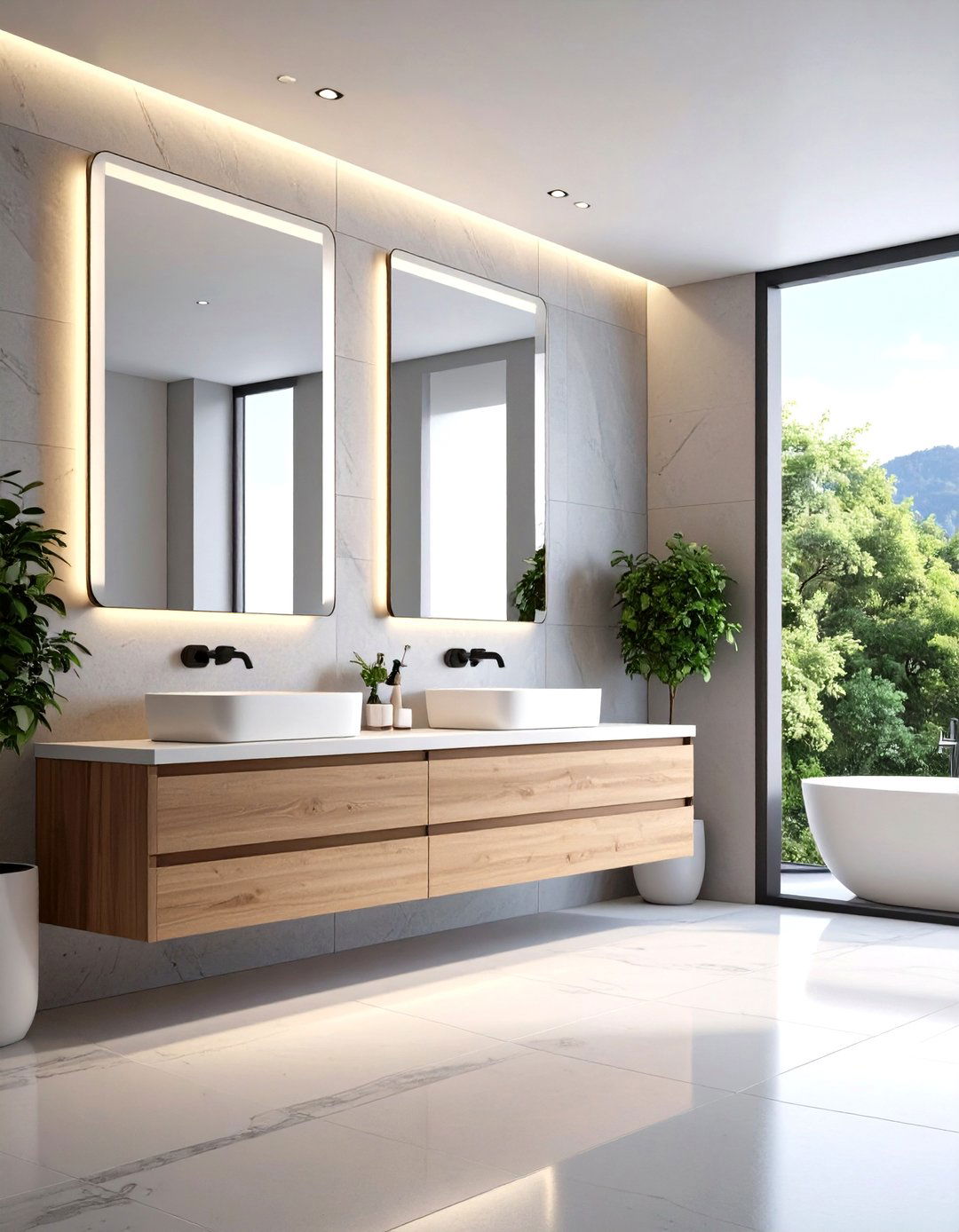 Double Vanity with LED Backlit Mirrors - 20 Double Vanity Bathroom Ideas
