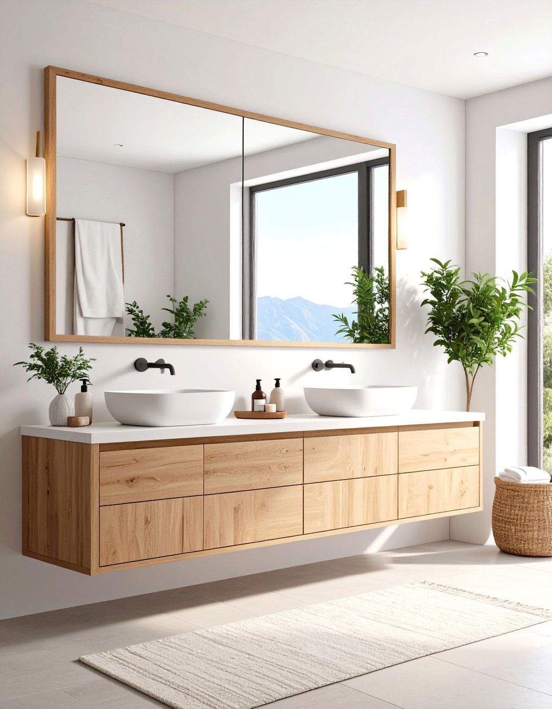 Double Vanity with Oversized Single Mirror - 20 Double Vanity Bathroom Ideas