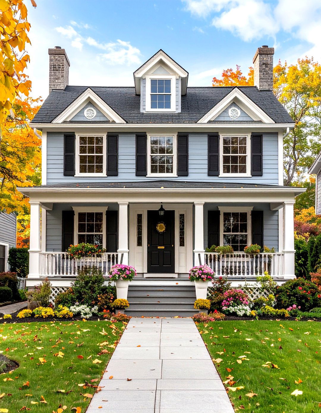 Dove Grey Colonial with Black Framed Windows - 20 Grey House With Black Trim