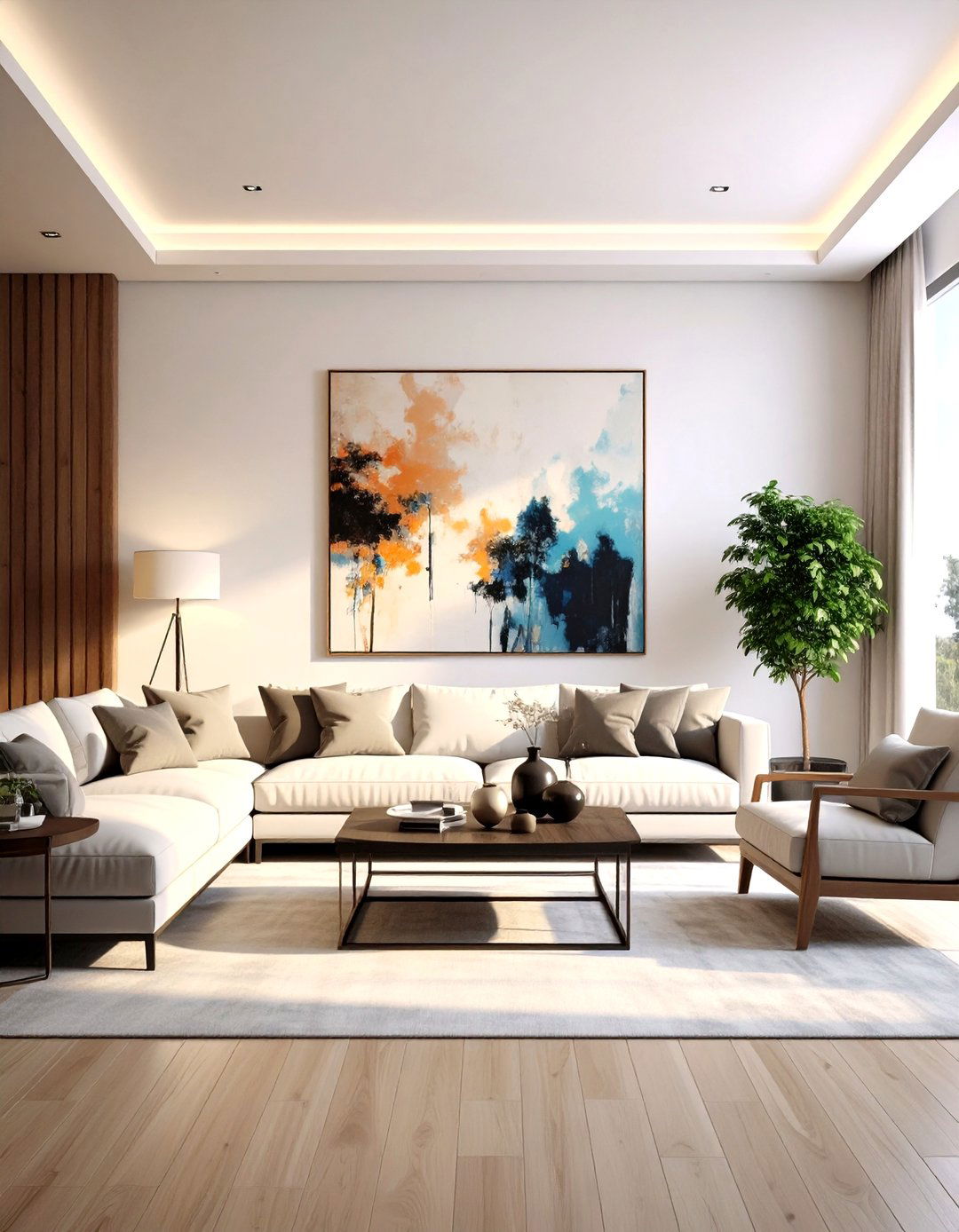 Dramatic Artwork Anchors the Living Room - 20 Dark Living Room Ideas