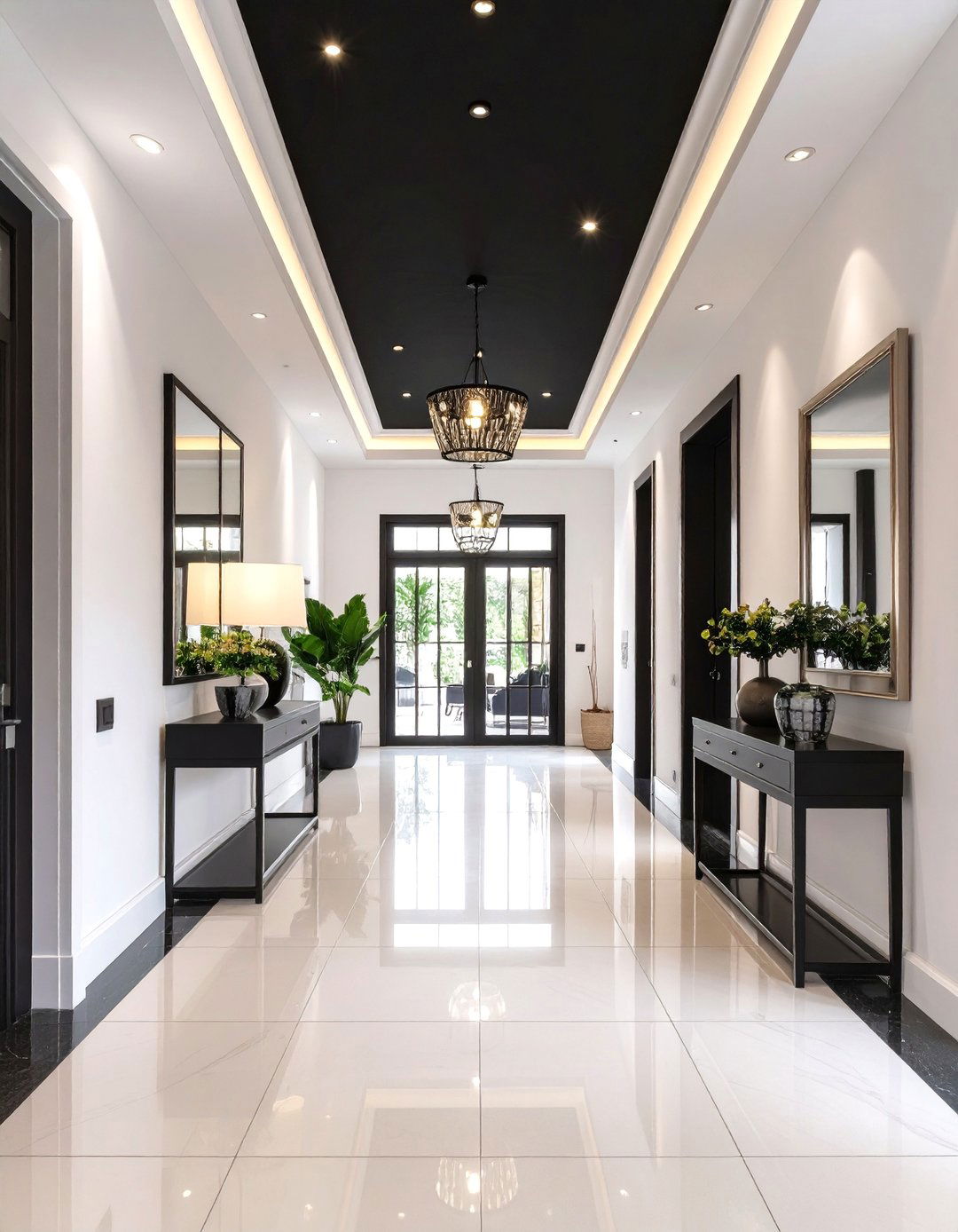 Dramatic Black Ceiling Sets the Tone in Entryways - 20 Black Ceiling Design Ideas