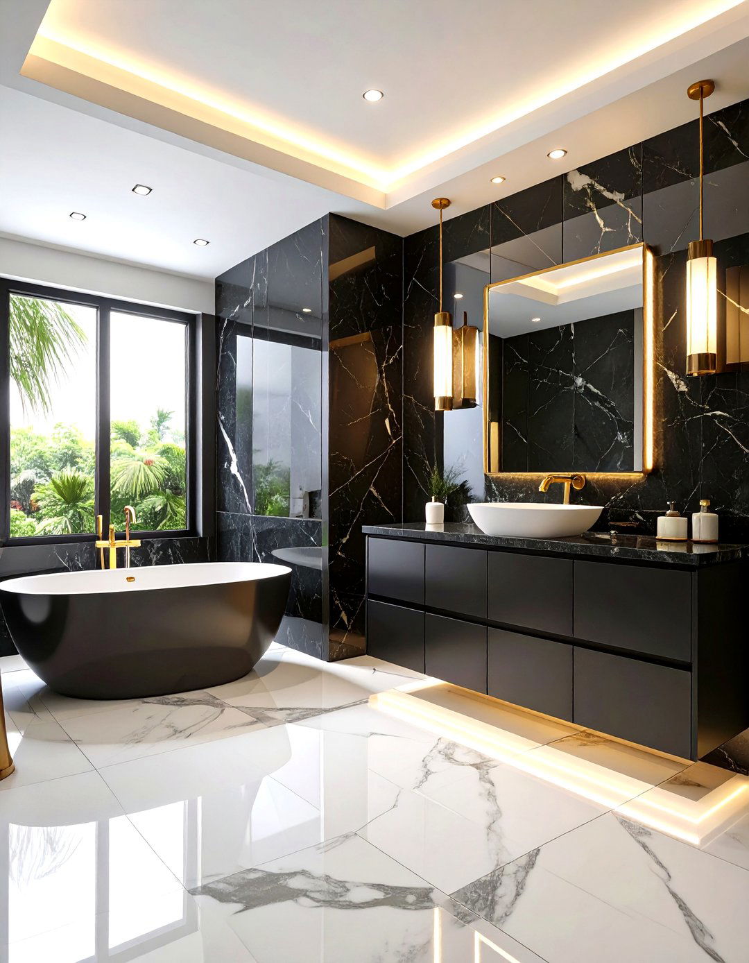 Dramatic Black Marquina Marble Bathroom Statement Design - 20 Marble Bathroom Ideas
