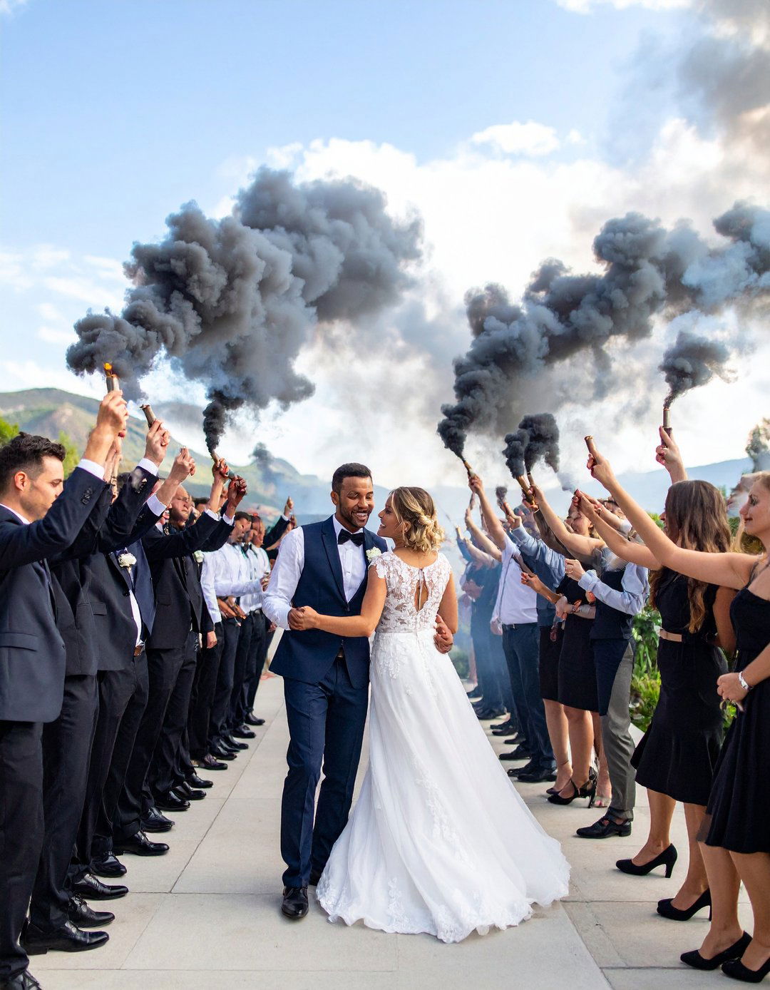 Dramatic Black Smoke Bomb Exit at a Black Themed Wedding - 20 Black-Themed Wedding Ideas