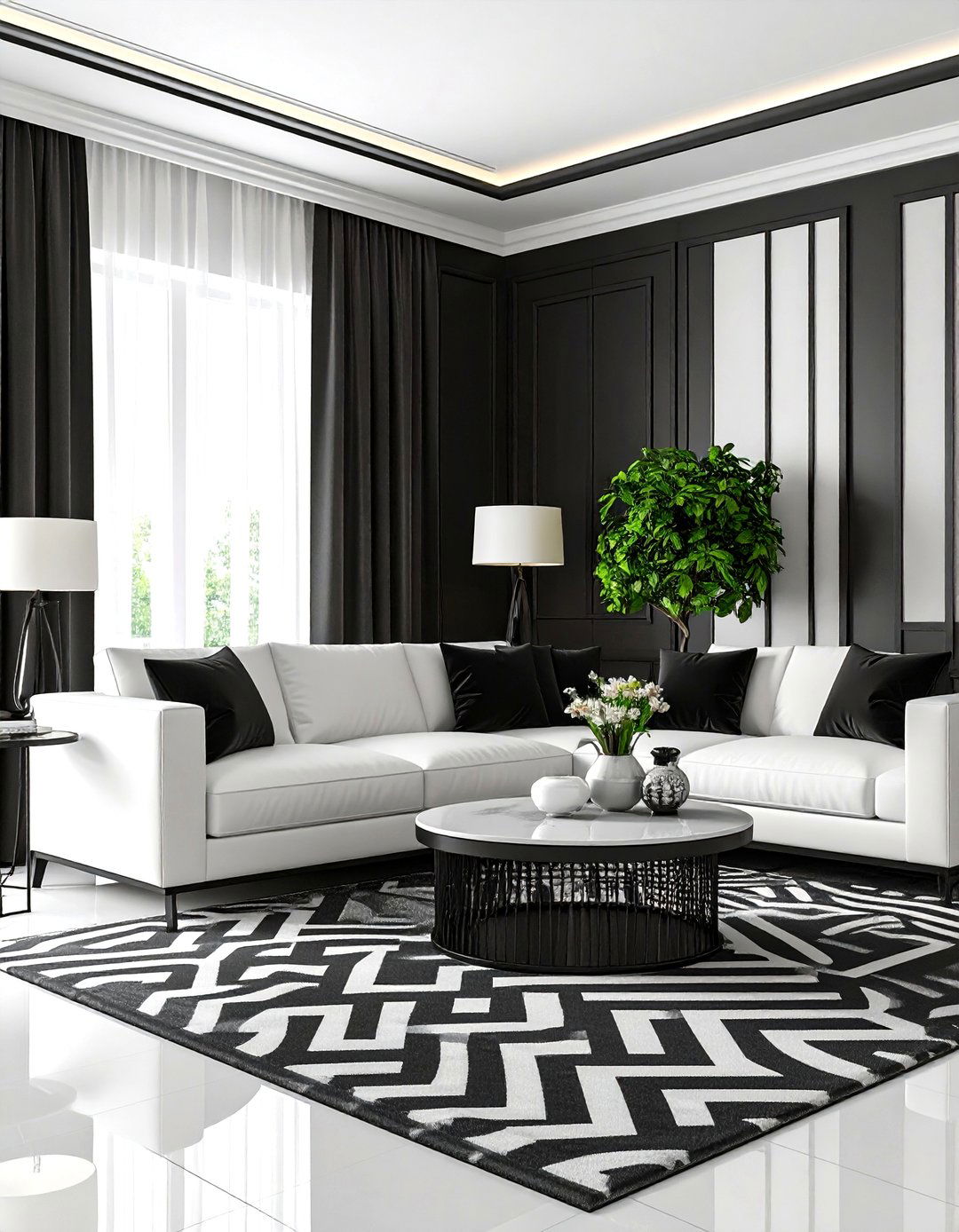 Dramatic Black and White Living Room Wallpaper - 20 Living Room Wallpaper Ideas