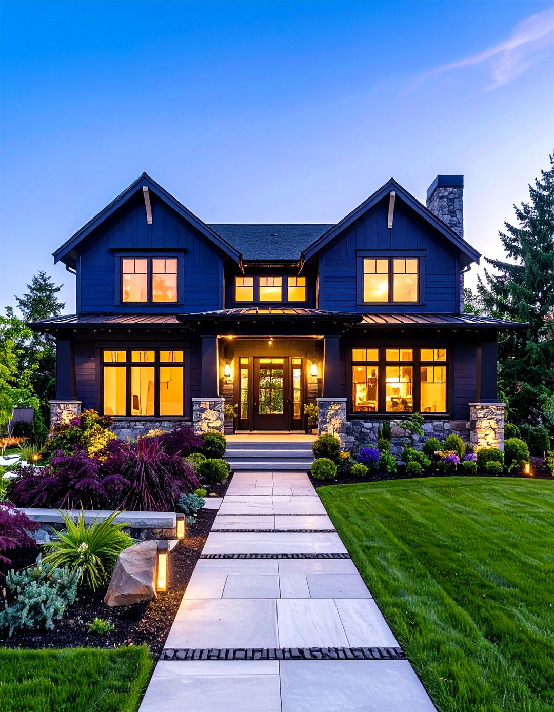 Dramatic Blue Exterior House Paint Using Naval - 20 blue exterior house paint ideas