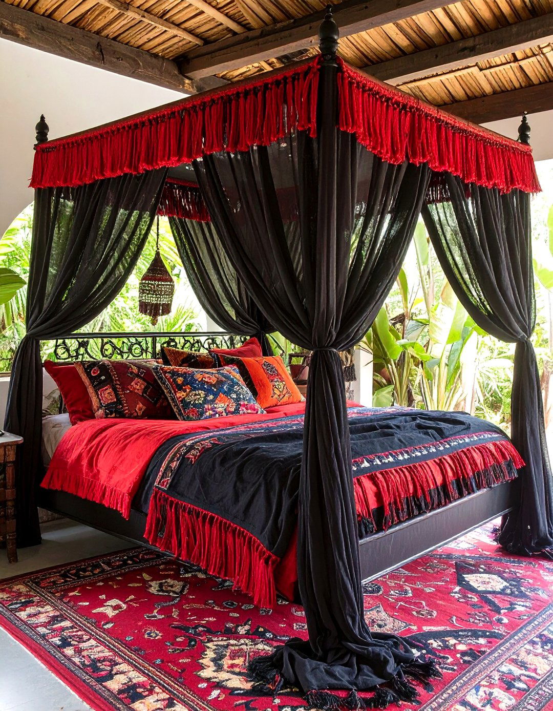 Dramatic Canopy Beds with Layered Gauze and Fringe - 20 Gothic Boho Decor Ideas