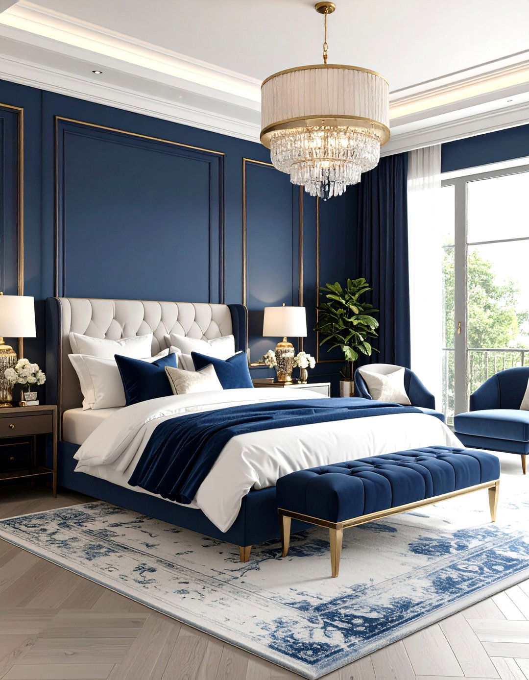 Dramatic Dark Blue and White Bedroom - 20 Blue and White Bedroom Ideas