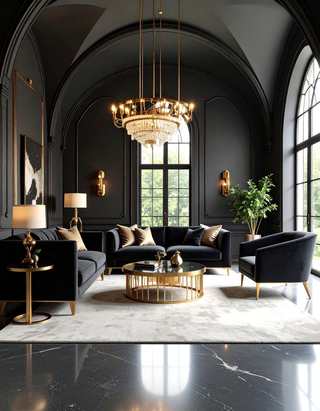 Dramatic Dark Living Room Vaulted Ceiling with Rich Colors - 20 Living Room Vaulted Ceiling Ideas