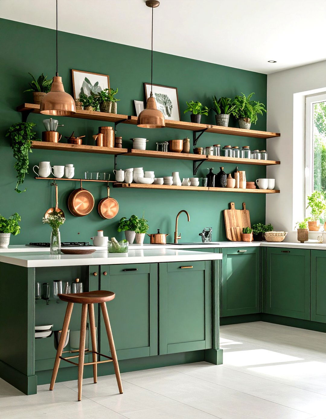Dramatic Emerald Accent Wall - 20 Emerald Green Kitchen Ideas