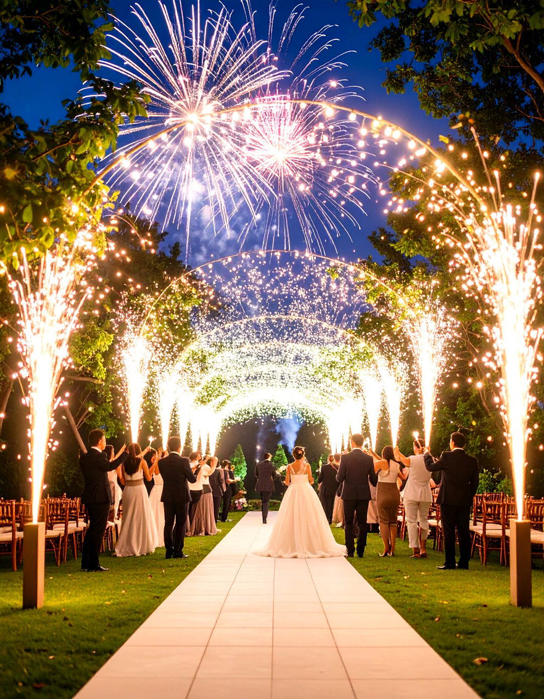 Dramatic Fireworks Wedding Entrance with Sparkler Tunnel - 20 Wedding Entrance Ideas