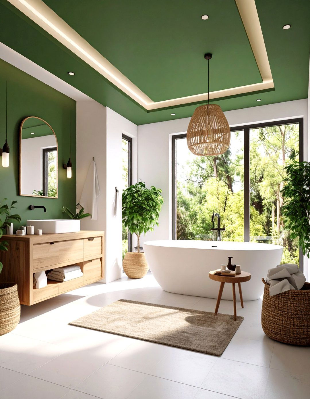 Dramatic Forest Ceiling - 20 Small Green Bathroom Ideas