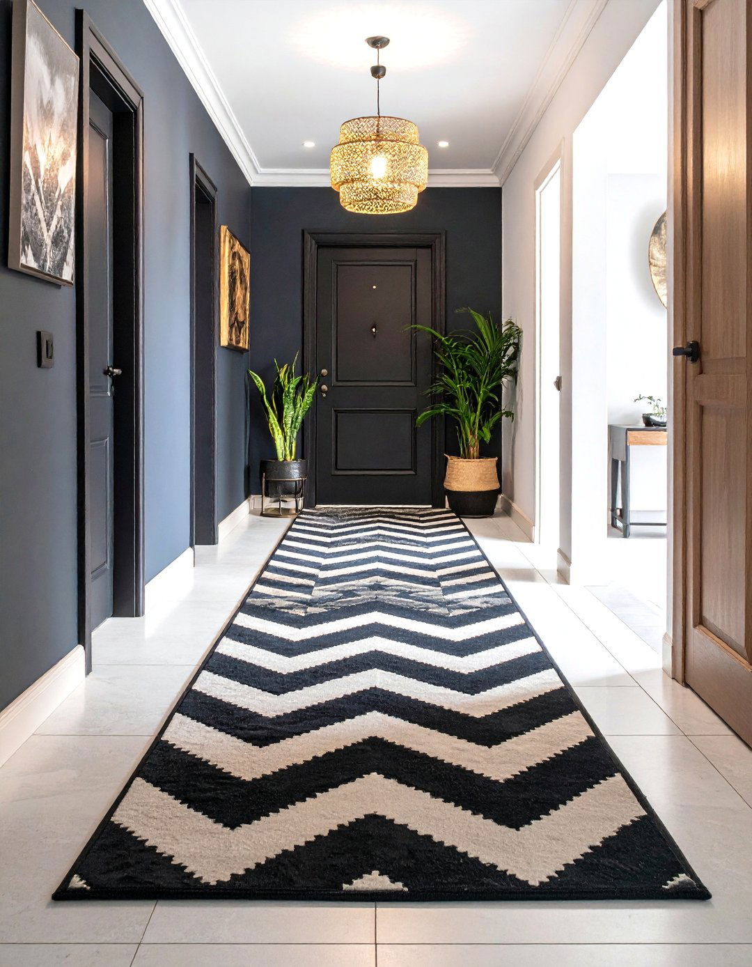 Dramatic Runner Rug Underfoot - 20 Dark Hallway Ideas