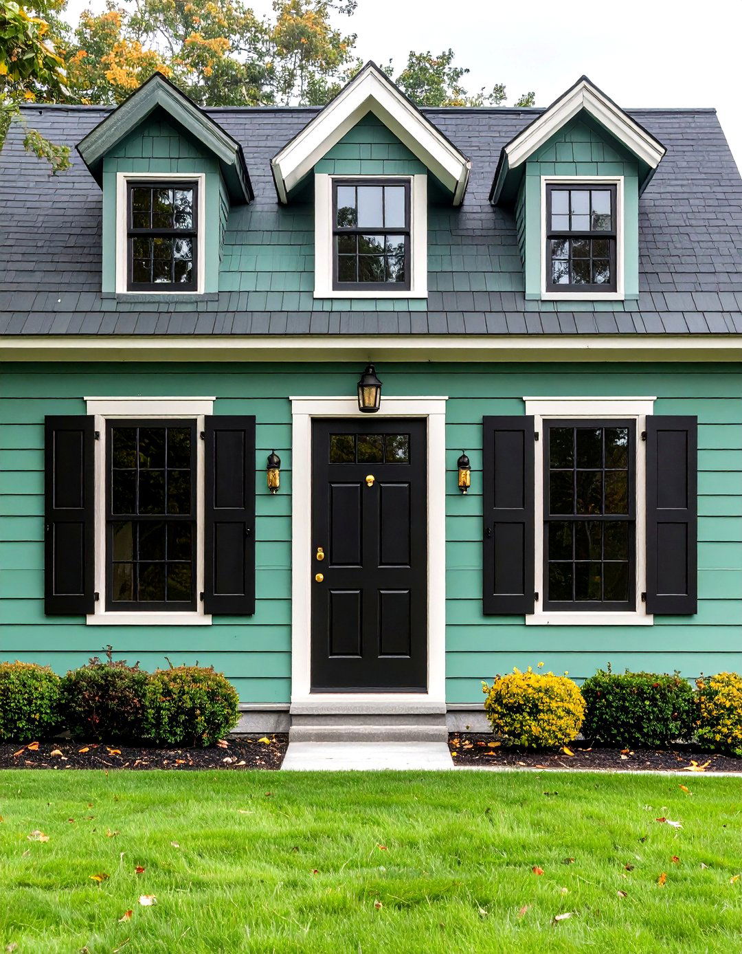 Dramatic Sage Green Siding with Bold Black Accents - 20 Exterior House Color Schemes With Sage Green Siding