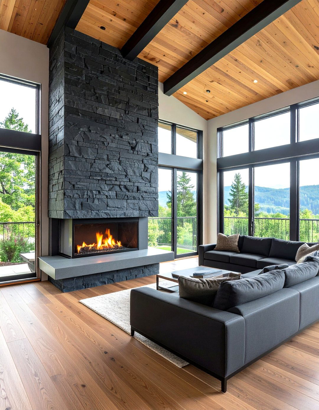 Dramatic Stacked Slate Tower - 20 Floor-to-Ceiling Stone Fireplace Ideas