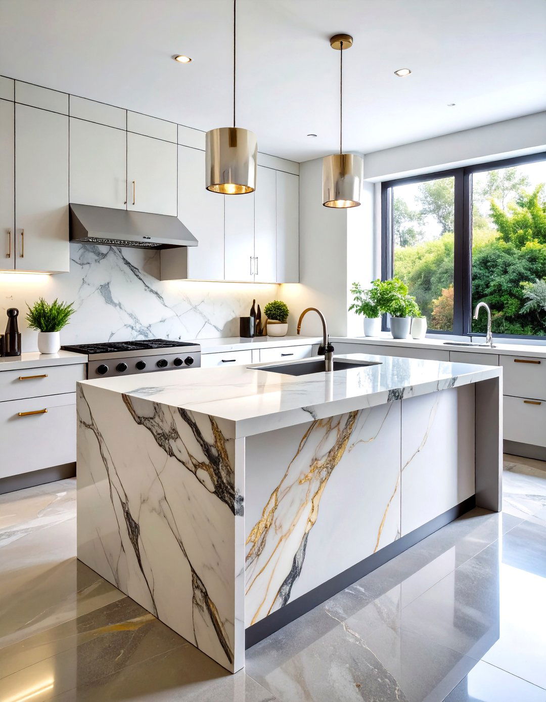 Dramatic Veined Quartz Kitchen Countertops - 20 Kitchen Countertop Ideas