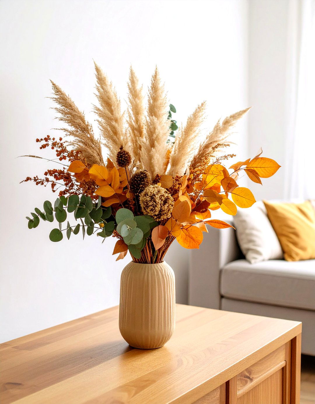 Dried Botanical Arrangements for Autumn Living Spaces - 20 Fall Living Room Ideas