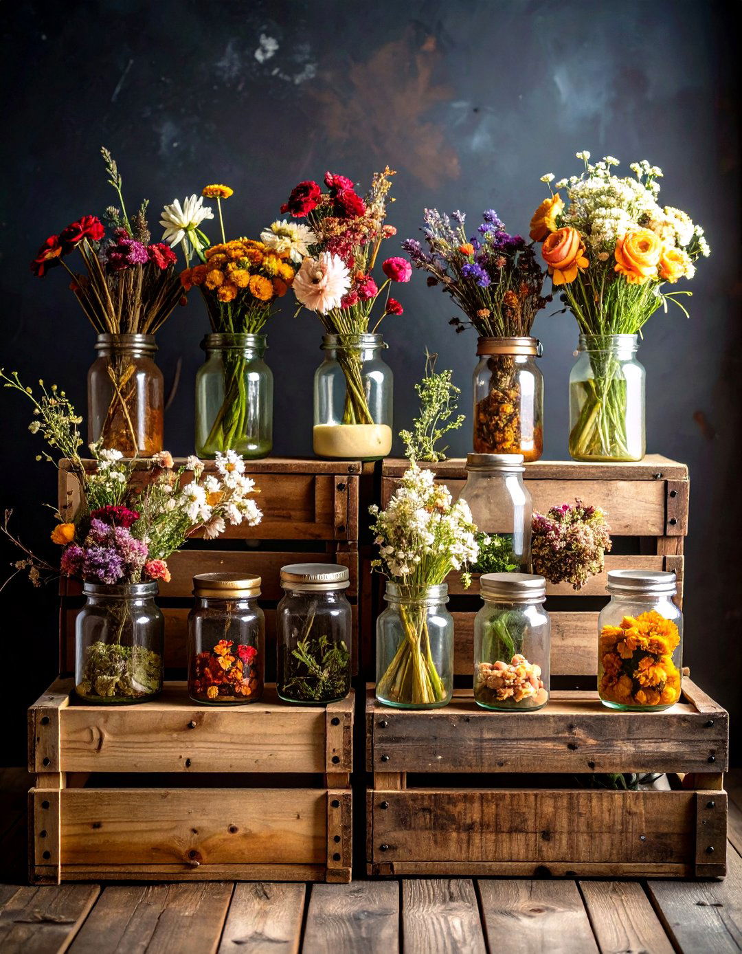 Dried Flowers in Mason Jars for Grunge Room Decor - 20 Grunge Aesthetic Room Decor Ideas