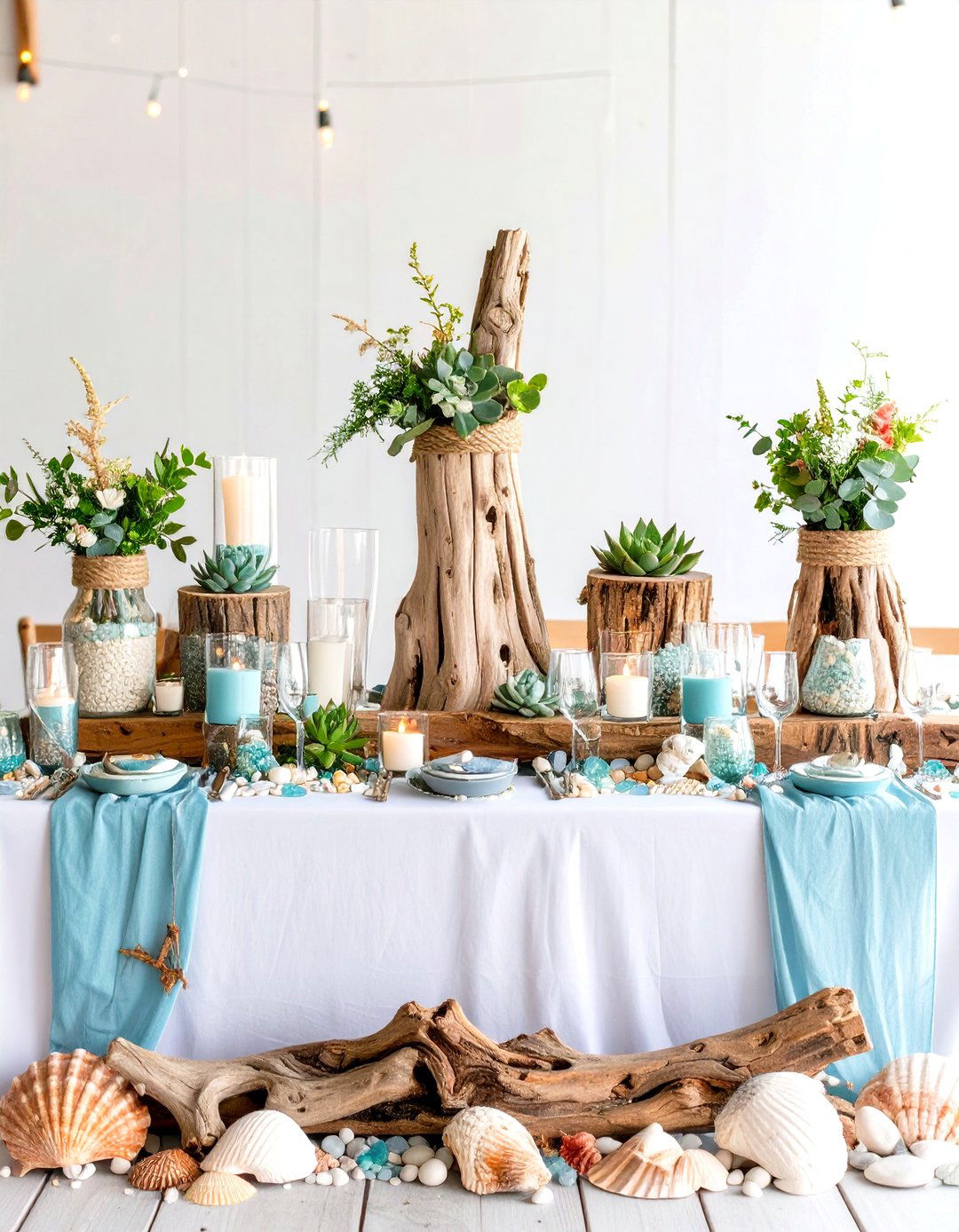 Driftwood Rustic Wedding Centerpieces with Coastal Natural Elements - 20 Rustic Wedding Centerpieces