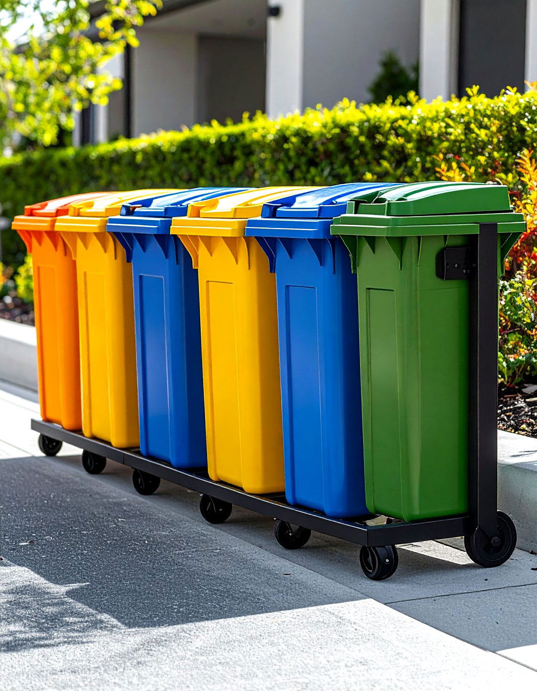Driveway Rack Secures Cans Against Wind - 20 Garbage Can Storage Ideas