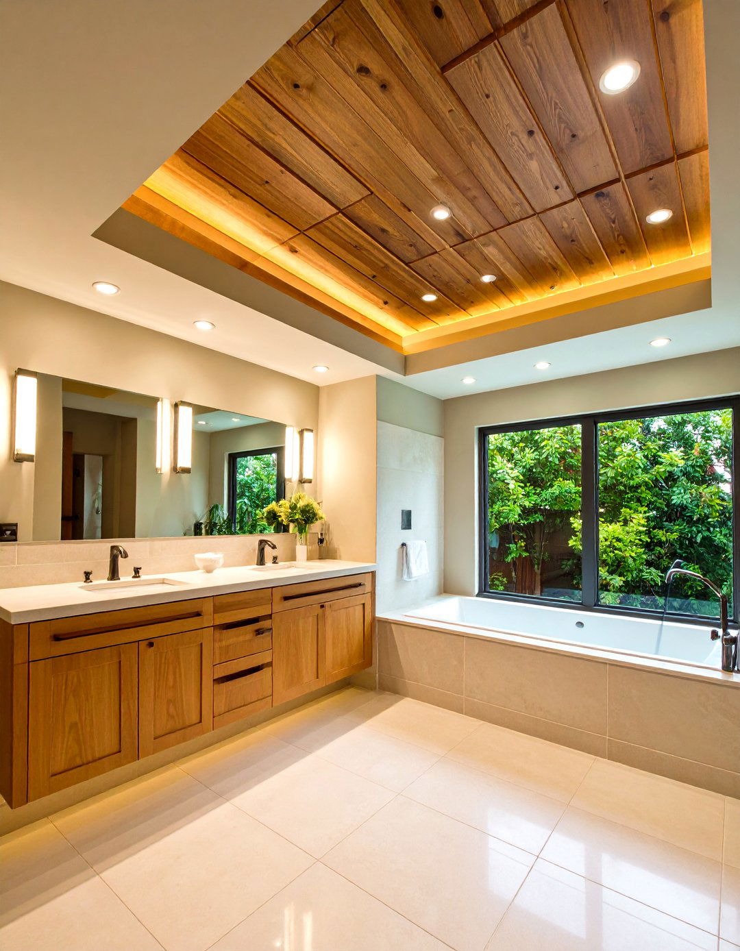 Drop Panel Bathroom Ceiling with Recessed LEDs - 20 Bathroom Ceiling Ideas