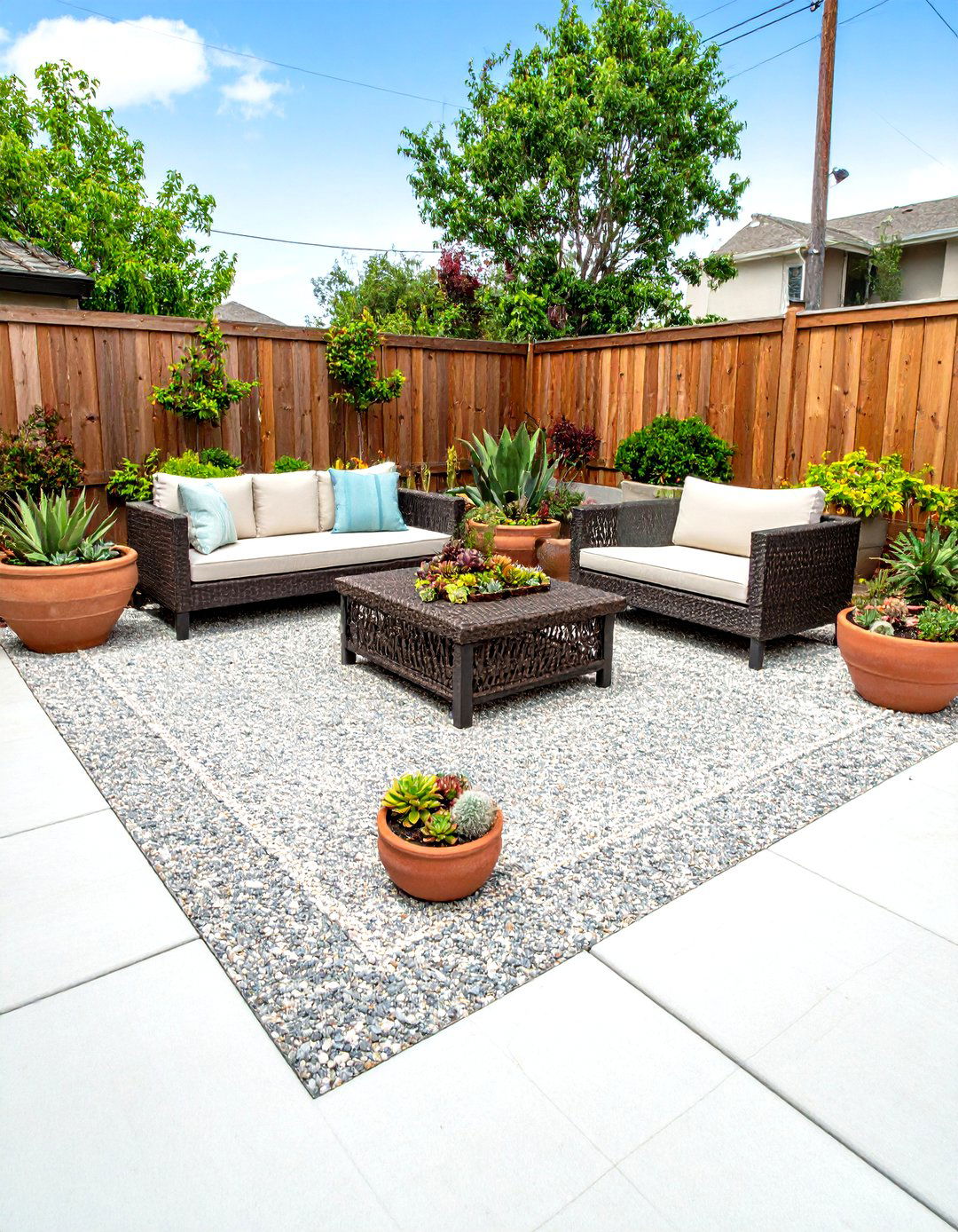 Drought Resilient Mulch Patio with Succulents - 20 mulch patio ideas