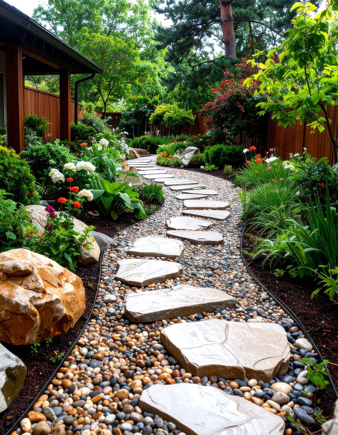 Dry Creek Bed Curved Walkway That Doubles as Swale - 20 Curved Walkway Ideas