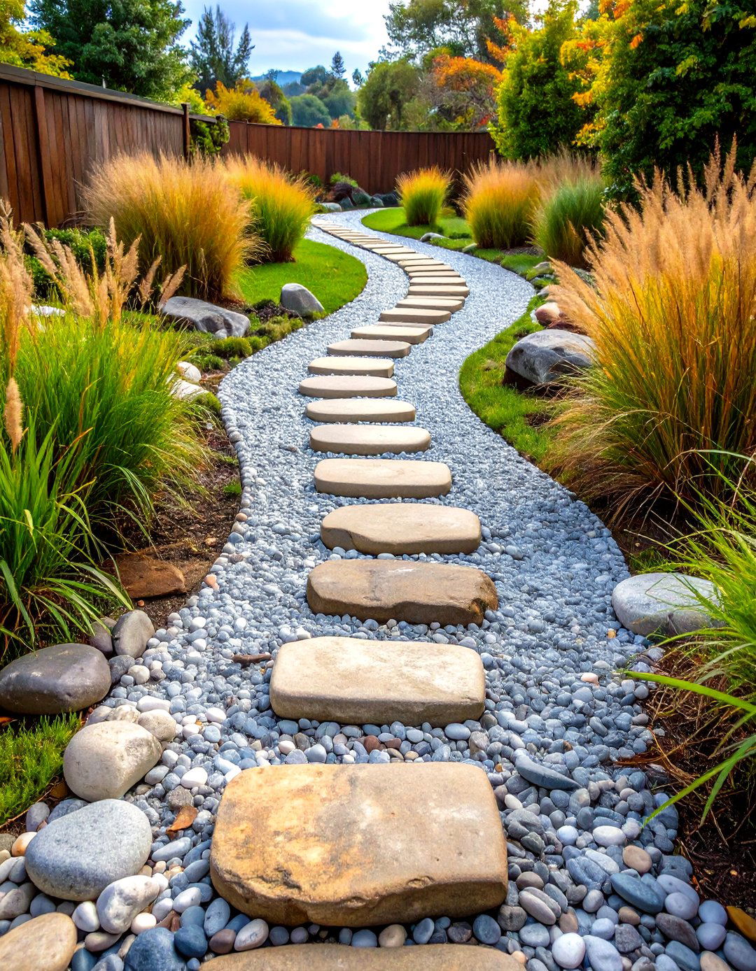 Dry Creek Bed Stone Walkway for Drainage - 20 Farmhouse Walkway Ideas