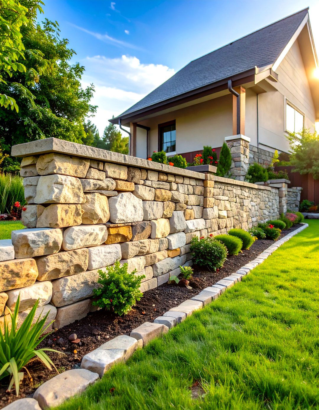 Dry Stack Stone Retaining Wall Construction - 20 Retaining Wall Ideas for Sloped Backyard