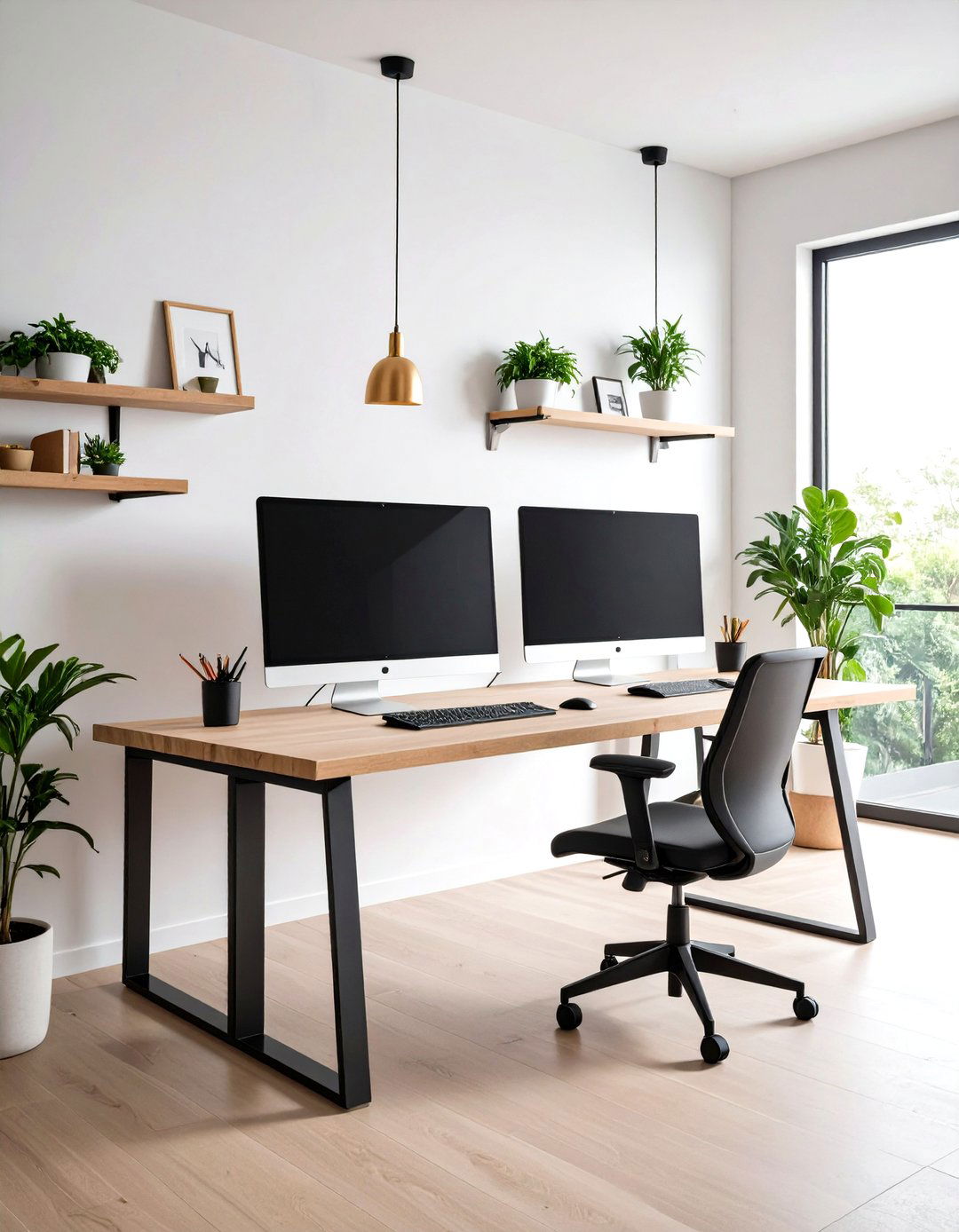 Dual Monitor Arm and Seamless Cable Management - 20 Home Office Decor Ideas