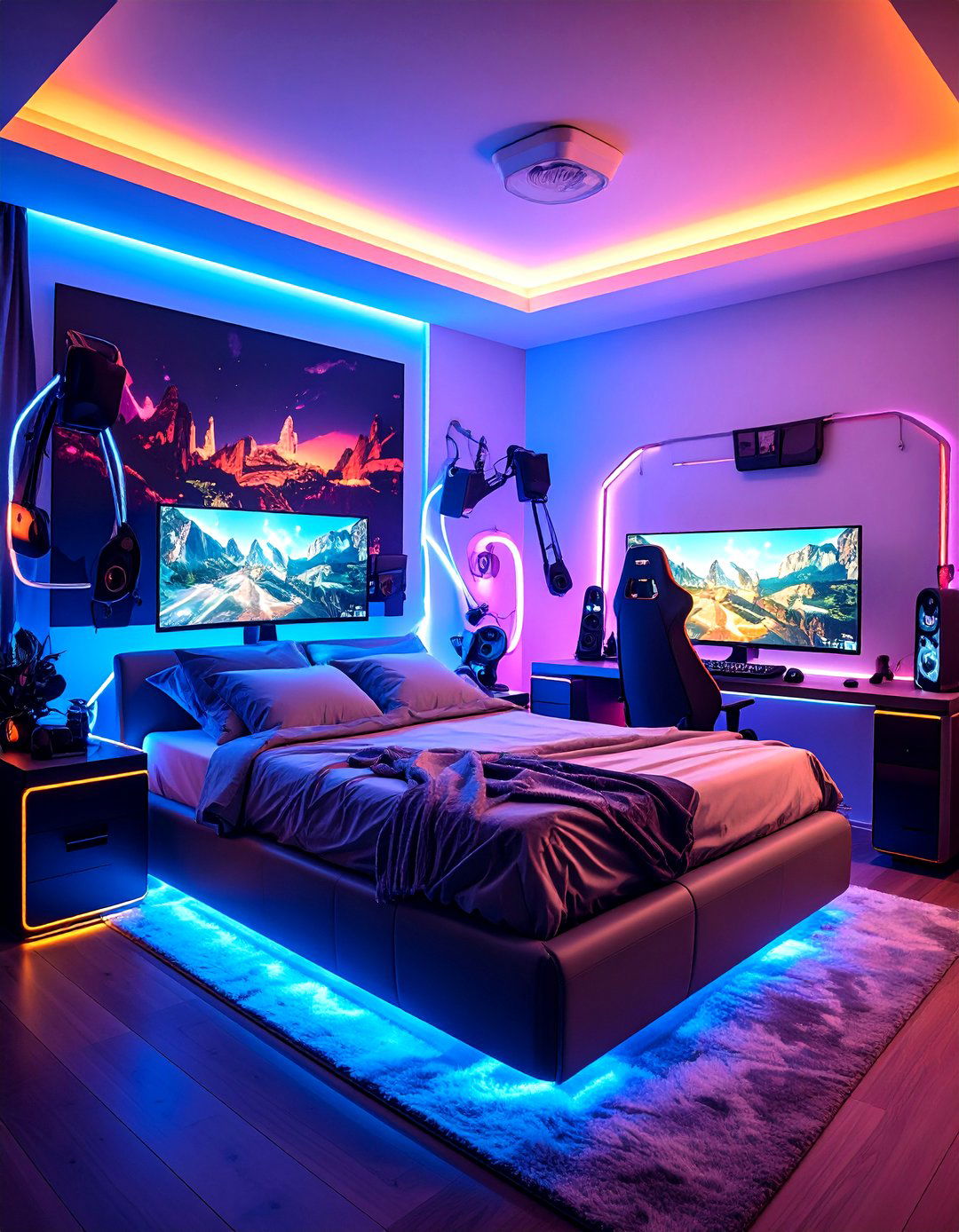 Dual Monitor Mount Mastery - 20 Gaming Bedroom Ideas