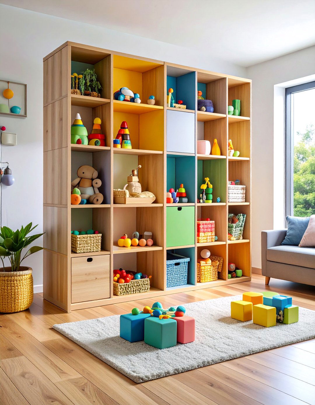 Dual Purpose Living Room Toy Storage Room Divider - 20 Living Room Toy Storage Ideas